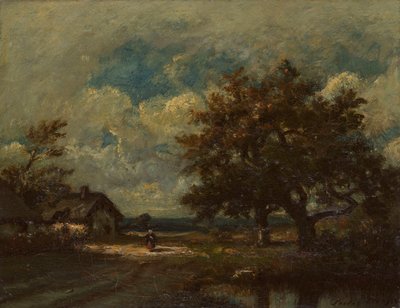 Le cottage au bord de la route, ciel orageux - Jules Dupré