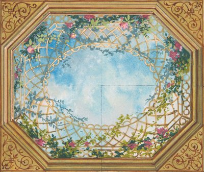 Conception pour un plafond peint avec des nuages, des treillis et des roses, seconde moitié du XIXe siècle - Jules Edmond Charles Lachaise and Eugène Pierre Gourdet