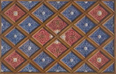 Design pour un plafond à caissons avec initiales peintes : SRI, 1840-97. Créateurs : Jules-Edmond-Charles Lachaise, Eugène-Pierre Gourdet - Jules Edmond Charles Lachaise and Eugène Pierre Gourdet