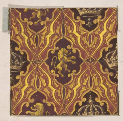 Design pour papier peint avec lions rampants et couronnes, 1830-97 - Jules Edmond Charles Lachaise and Eugène Pierre Gourdet