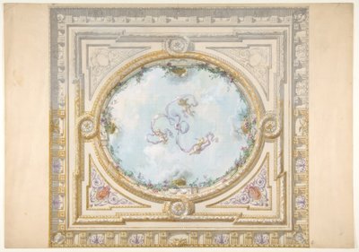 Conception pour un plafond de style rococo avec un oculus en trompe-l