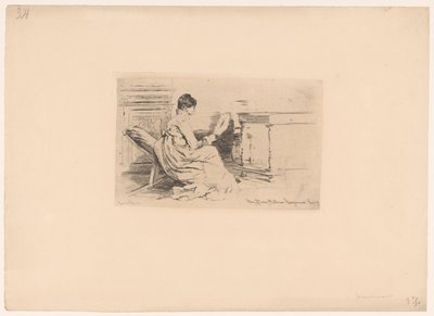 Femme avec éventail dans une chaise basse - Jules Ferdinand Jacquemart (attributed to)