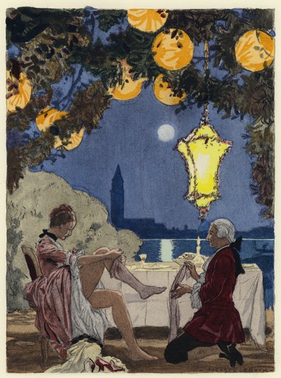 Illustration pour les mémoires de Casanova (lithographie couleur) - Jules Marie Auguste Leroux