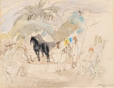 Figures et deux chevaux dans un paysage, 1921 - Jules Pascin