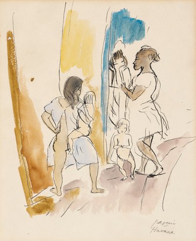 Trois femmes et deux enfants, La Havane - Jules Pascin