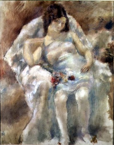 Jeune femme assise avec des fleurs - Jules Pascin