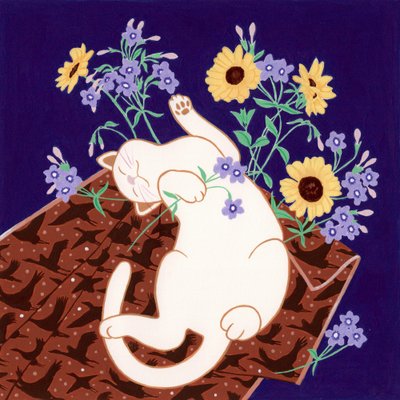 Un chat espiègle et des tournesols - Julie Lesouef