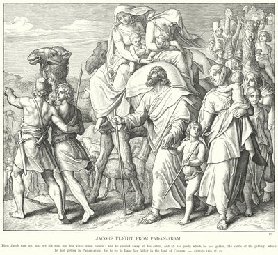 La fuite de Jacob de Padan-Aram (gravure) - Julius (after) Schnorr von Carolsfeld