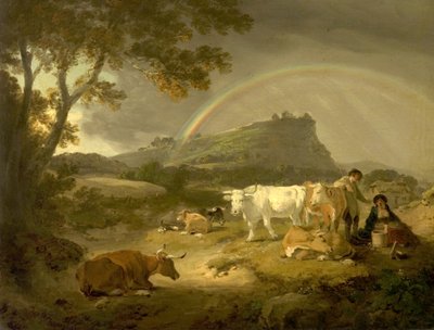 Paysage, Château de Beeston, Cheshire, et arc-en-ciel, 1793 - Julius Caesar Ibbetson