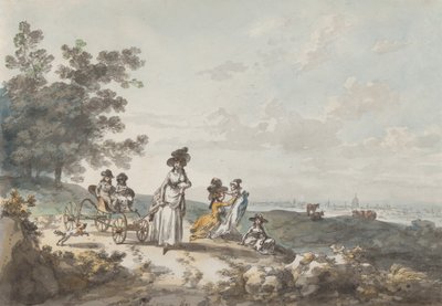 Vue de Londres avec Saint-Paul au loin : Femme et enfants avec une poussette, 1787 - Julius Caesar Ibbetson
