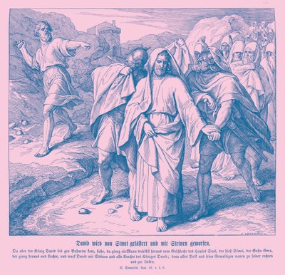 Shimei maudit et jette des pierres sur David, 2 Samuel - Julius Schnorr von Carolsfeld