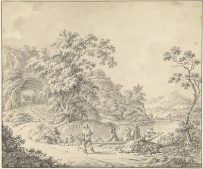 Paysage avec un petit bateau et un berger avec son troupeau - Jurriaan Andriessen (attributed to)