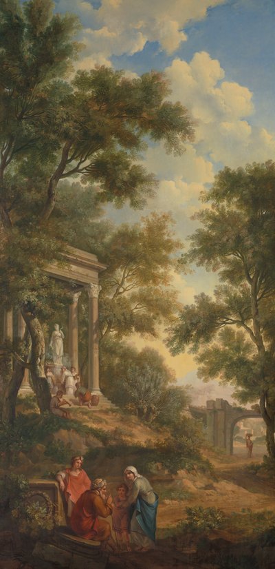 Paysage arcadien avec un temple à gauche et un vieil homme assis au premier plan - Jurriaan Andriessen