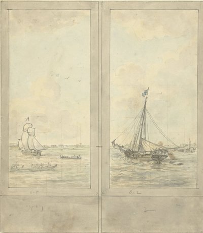 Projet pour deux panneaux muraux : rivière avec bateaux aux Pays-Bas - Jurriaan Andriessen