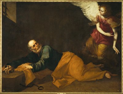 Saint Pierre libéré par un ange (peinture sur toile) - Jusepe de Ribera