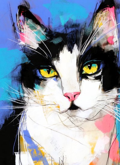 Chat « Tuxedo » aux couleurs vives - Justyna Jaszke