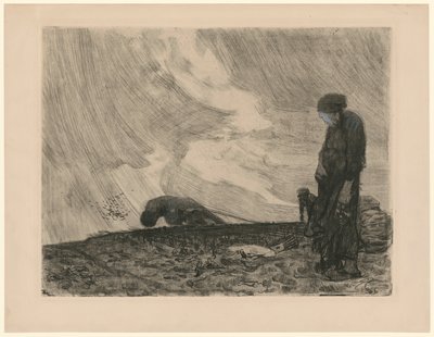 Laboureur avec femme debout au premier plan (3e version rejetée pour la planche 1 de «Guerre des paysans», 6e état) - Käthe Kollwitz