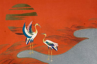 Oiseaux au coucher du soleil sur le lac - Kamisaka Sekka