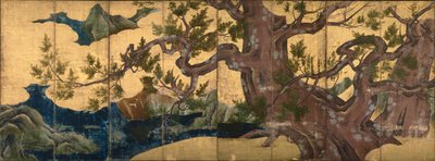 paravent représentant un cyprès - Kano Eitoku