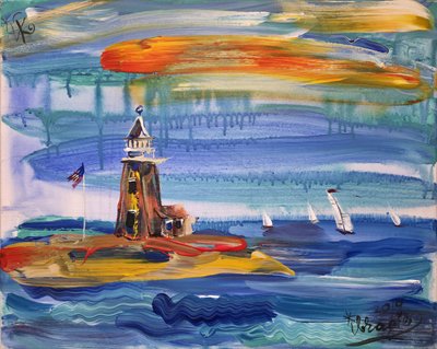 Paysage marin avec un phare coloré - Kanat Ibragimov