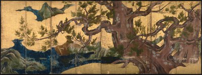Arbre de cyprès Écran pliant à huit volets, 1590 - Kano Eitoku