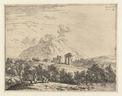 Paysage avec ruine et deux hommes avec un chien - Karel Du Jardin