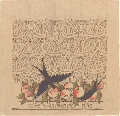 Motif ornemental avec deux oiseaux picorant des fruits - Karel Vitezslav Masek