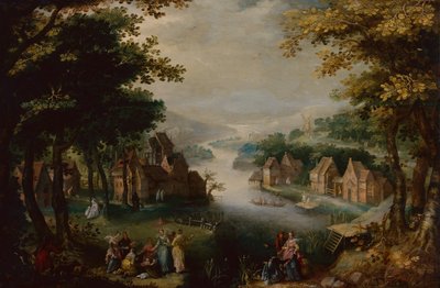 Découverte de Moïse avec un couple élégant, un serviteur et un chasseur - Karel van (circle of) Mander