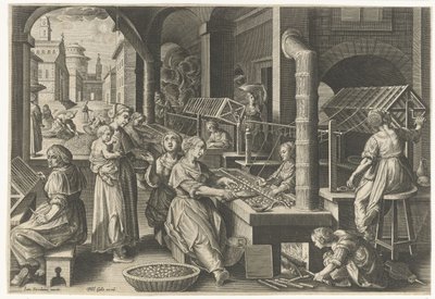 Le filage de la soie (Introduction du ver à soie et de la production de soie en Europe) (Vermis Sericus) - Karel van Mallery