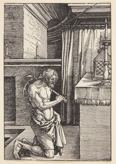 Vieil homme en turban, debout avec un bâton - Karel van der Pluym