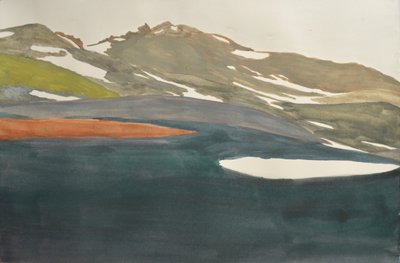 Vue sur le lac depuis la montagne enneigée - Karin Bos