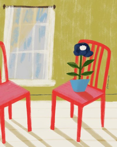 Chaises rouges, pièce ensoleillée - Karin Lauria