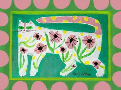 Chat fantaisiste aux fleurs - Karin Lauria