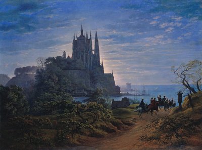 Église gothique perchée sur un rocher au bord de la mer - Karl Friedrich Schinkel