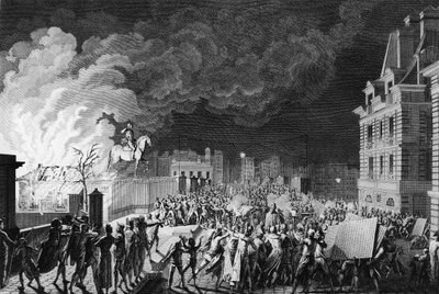 Début de la Révolution française : Incendie du corps de garde sur le Pont Neuf à Paris le 29 août 1788 - Karl Girardet