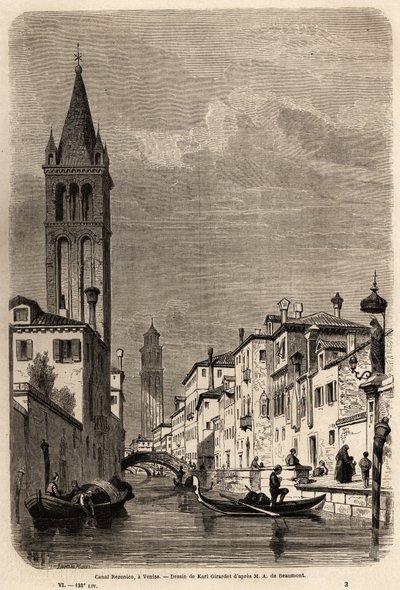 Le canal Rezonico, dessin de Karl Girardet (1813-1871), pour illustrer le voyage d