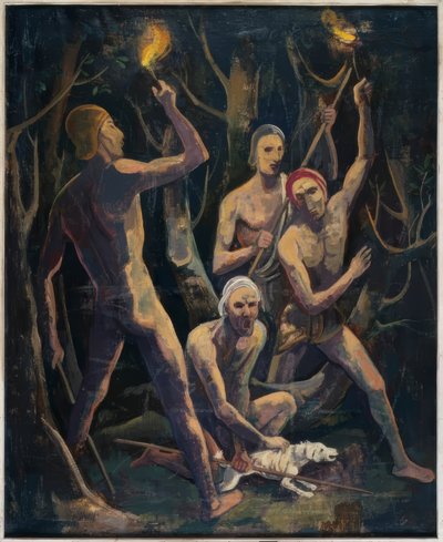 Des hommes avec des torches dans la forêt - Karl Hofer