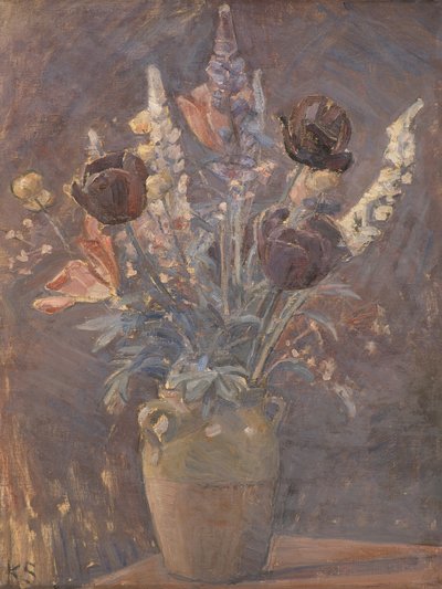Vase en argile avec des tulipes et d