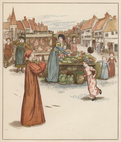 Illustration de Kate Greenaway pour Le Joueur de Flûte de Hamelin par Robert Browning (lithographie en couleur) - Kate (after) Greenaway