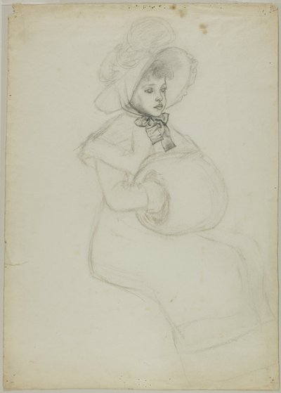 Fille assise avec une moufle - Kate Greenaway