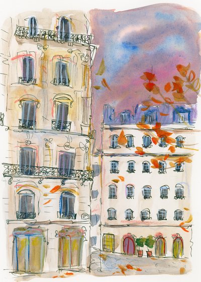 Un coin de rue à Paris sous un ciel violet - Katharina Puritscher