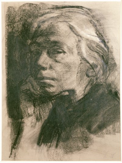 Kaethe Kollwitz, autoportrait (fusain sur papier) - Kathe Schmidt Kollwitz