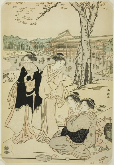 Contemplation des cerisiers en fleurs à Ueno - Katsukawa Shuncho