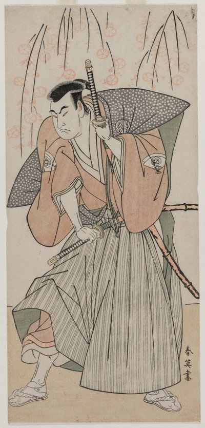 Onoe Matsusuke I en samouraï sous un cerisier, fin des années 1780 - Katsukawa Shunei