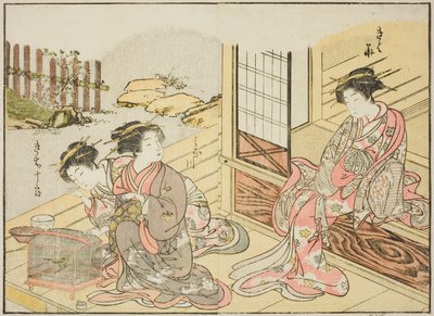 Courtisanes du Kagemanjiya, du livre "Miroir des belles femmes des quartiers de plaisir (Seiro bijin awase sugata kagami)," vol. 1 - Katsukawa Shunsho