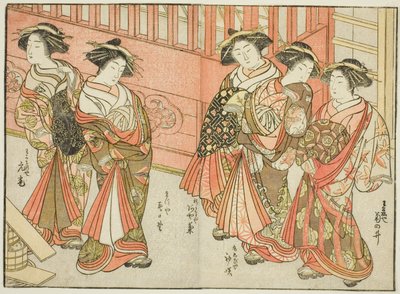 Cinq courtisanes de diverses maisons, du livre "Miroir des belles femmes des quartiers de plaisir," vol. 3 - Katsukawa Shunsho