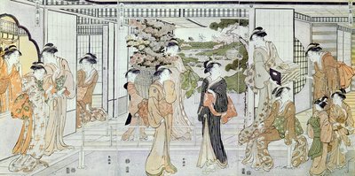 Jeunes femmes avec un panier de chrysanthèmes - Katsukawa Shunsho