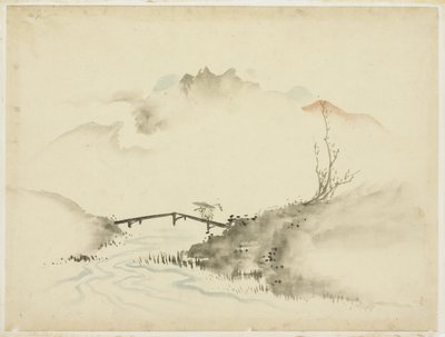 Paysage avec fermier traversant un pont - Katsushika (school of) Hokusai