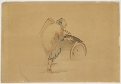 Homme avec maillet roulant un tonneau - Katsushika (school of) Hokusai