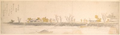 Des personnages se promenant sur une langue de terre ; de l